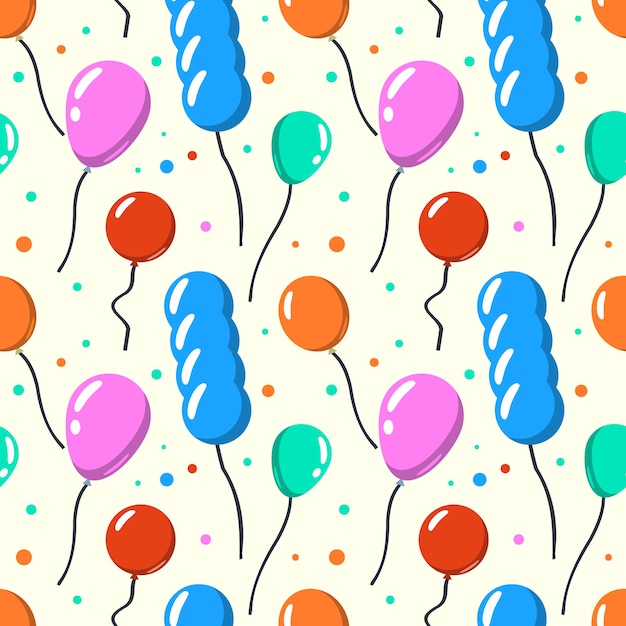 Party baloon seamless pattern Cartoon balloons celebration on yellow background Flat design Vector