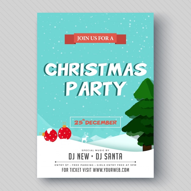 Party Banner or Flyer Design for Christmas Celebrations.