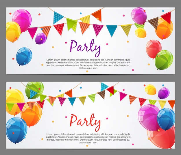 Party Banner set with Flags and Balloons 