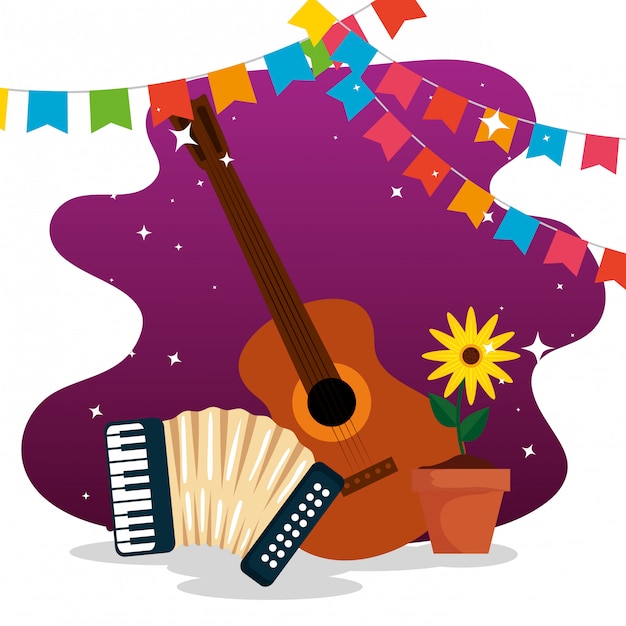 Party banner with guitar and accordion to festa junina