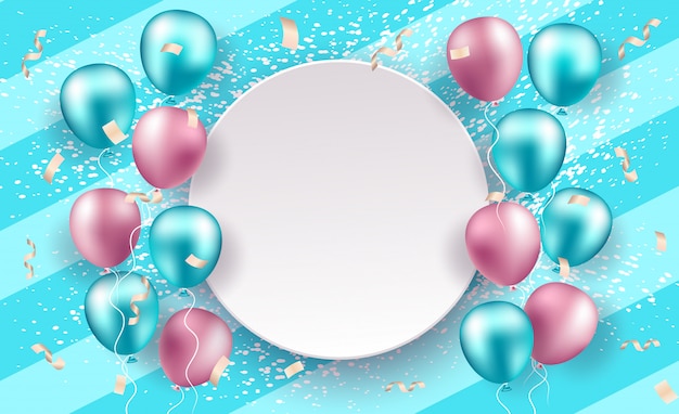 Party banner with realistic balloons.