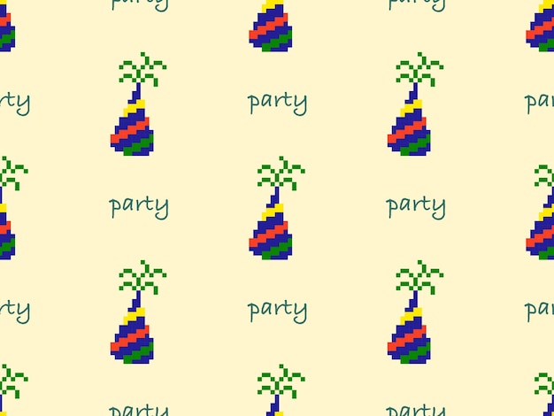 Party cartoon character seamless pattern on yellow background Pixel style