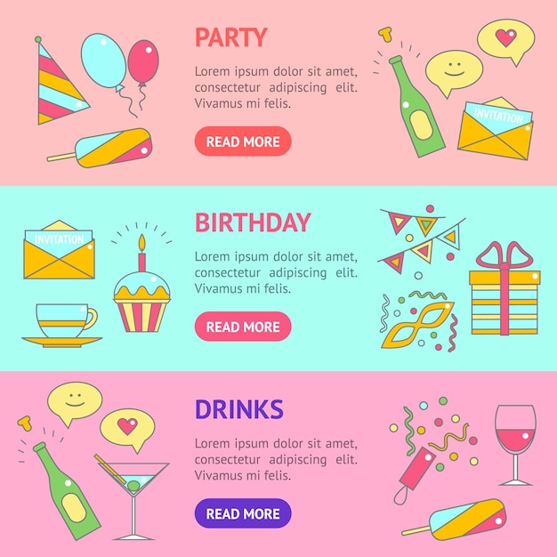 Party Celebration Banner Horizontal Set Vector