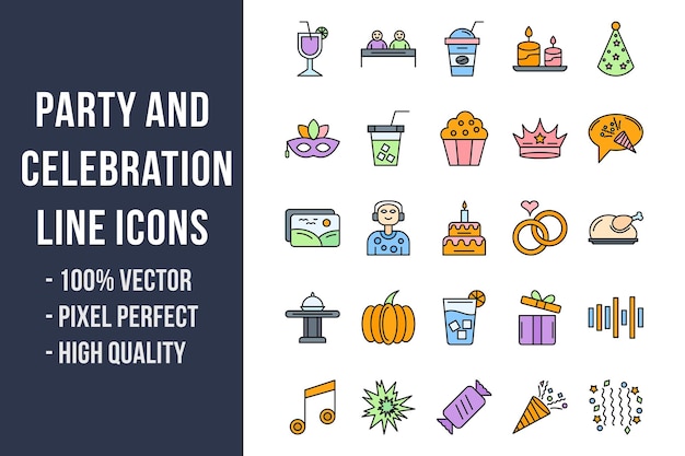 Party and Celebration Line Color Icons