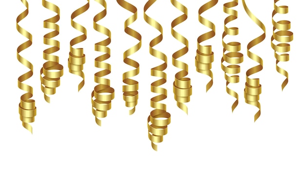 Party decorations golden streamers or curling party ribbons. Vector illustration EPS140