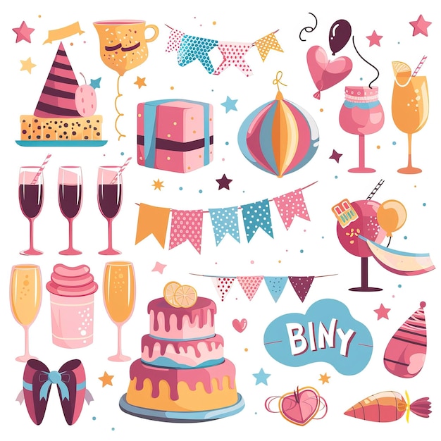 Vector party decorative items flat vector illustrations set ar 11 style raw job id 4b5759988ade467d8d58a6d52a476d7e