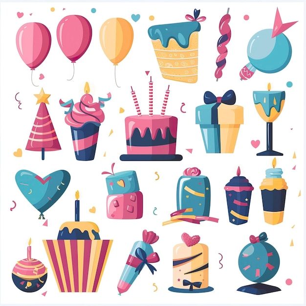 Party decorative items flat vector illustrations set ar 11 style raw Job ID e8e2f7e5eb2745779eb693ea