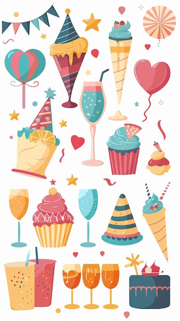 Party decorative items flat vector illustrations set ar 916 style raw Job ID 669a6803be8a4416a4fda6a