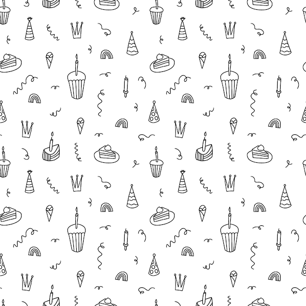 Party elementsa doodle pattern Vector hand drawn happy birthday seamless pattern