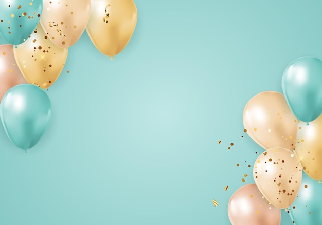 Party Glossy Holiday Background with Balloons and confetti.