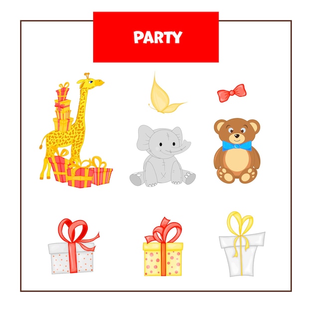 Party hand drawn set. Party decoration items. Vector illustration isolated on white