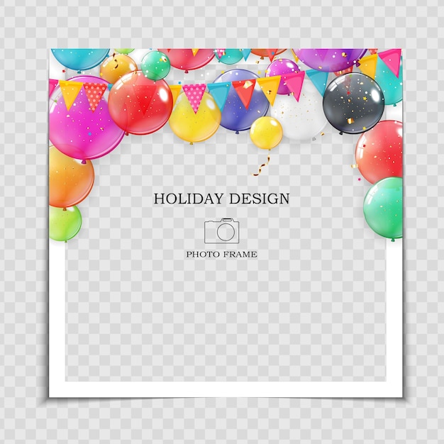 Party Holiday Photo Frame Template with balloons for post in Social Network.