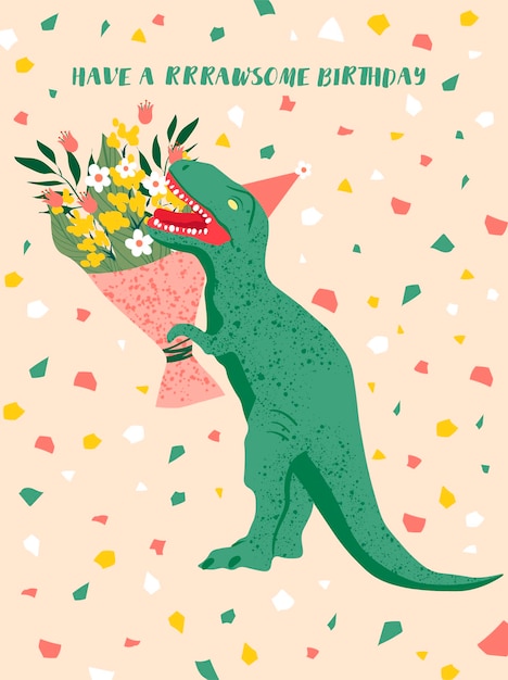 Party invitation card or greeting card template with dinosaur