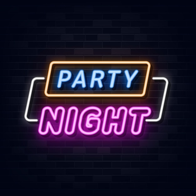 party night neon sign design element light banner announcement neon signboard