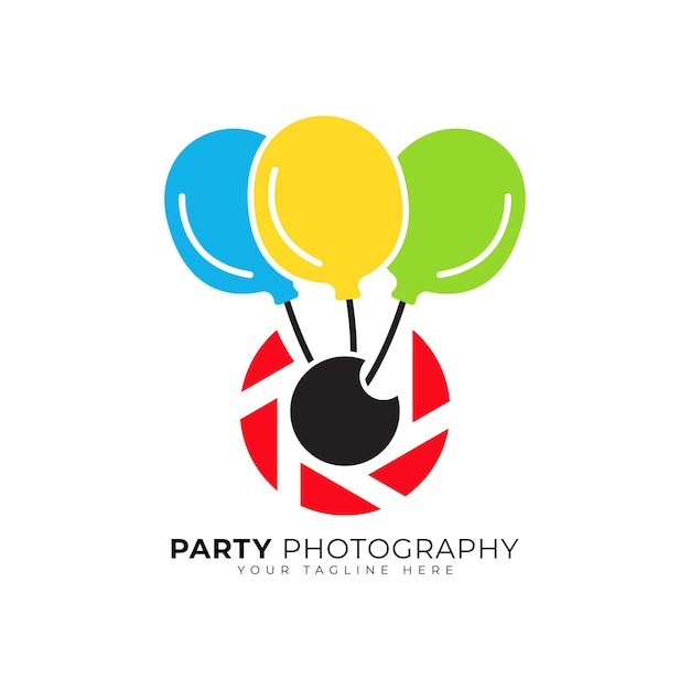 party photography logo design balloon and camera lens logo concept