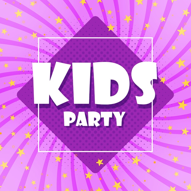 The party's children are a colorful banner. Cartoon leaves and violet background. Abstract color gamut background. Vector illustration.