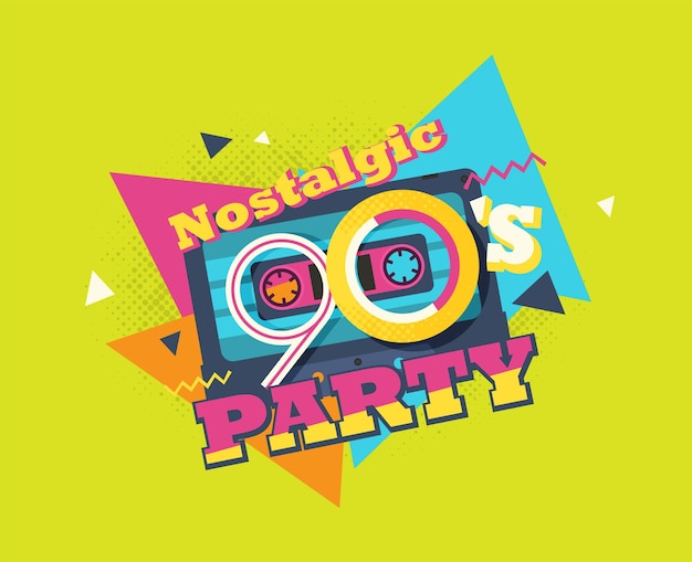 Vector party time the 90s style label vector illustration retro background