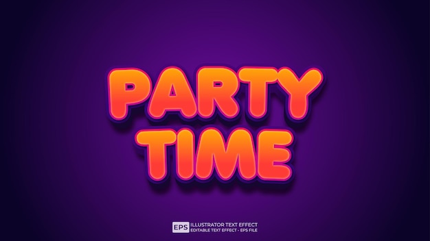 Vector party time editable 3d text effect font illustration