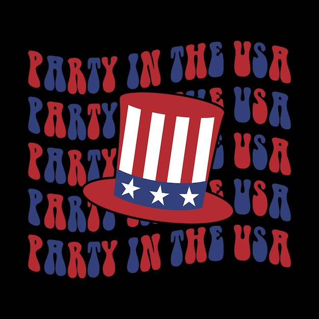 Party In The USA Funny Retro Vintage Badge 4th of July Sticker and Tshirt Design