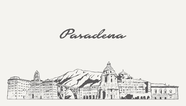 Pasadena skyline, California, USA, hand drawn vector illustration, sketch