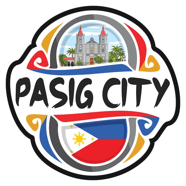 Pasig City Philippines Flag Travel Souvenir Skyline Landmark Logo Badge Stamp Seal Emblem EPS