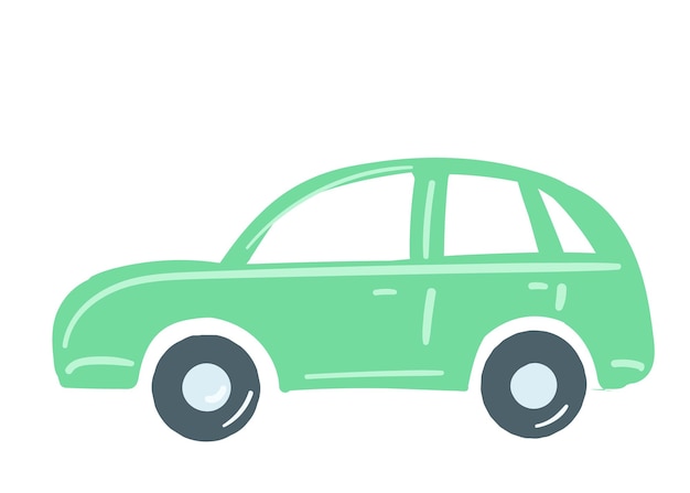 Passenger car green color isolated traffic element hand drawn cartoon style vector illustration