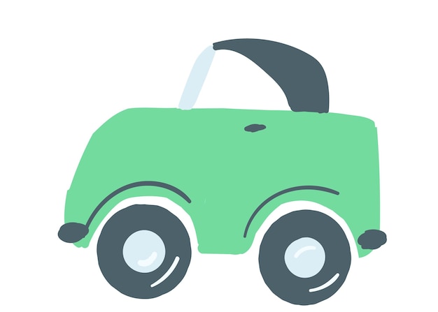 Vector passenger car green color isolated traffic element hand drawn cartoon style vector illustration