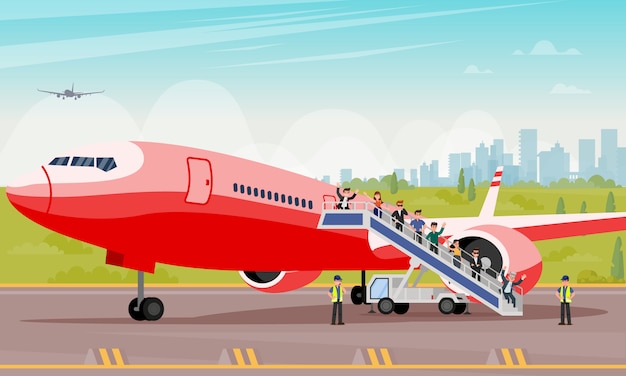 Passengers Crawl Out Ladder Flat Illustration.