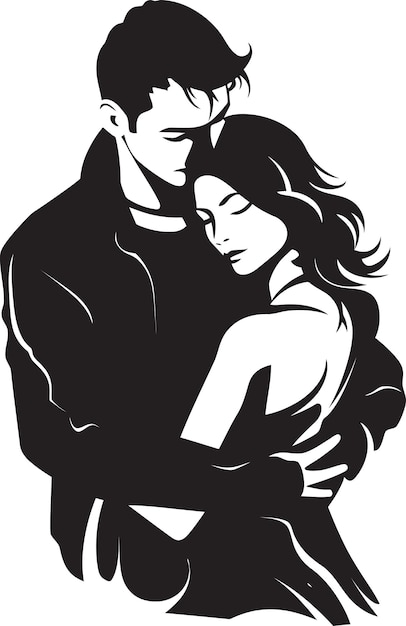 Vector passionate gesture black logo design of couple in embrace embracing love vector graphic of man and