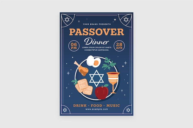 Vector passover celebration flyer template in vector for dinner invitation v1