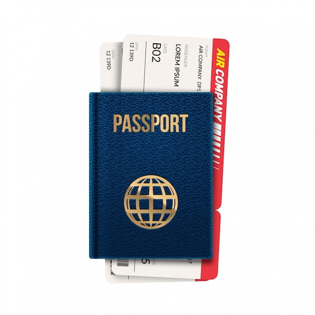 Passport with tickets illustration.