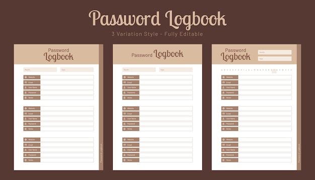 Password log book and password planner design template