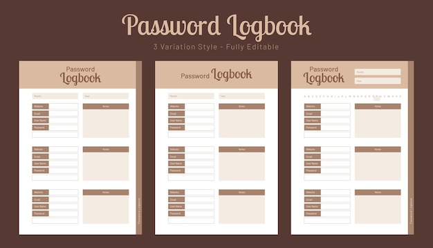 Password log book and password planner design template