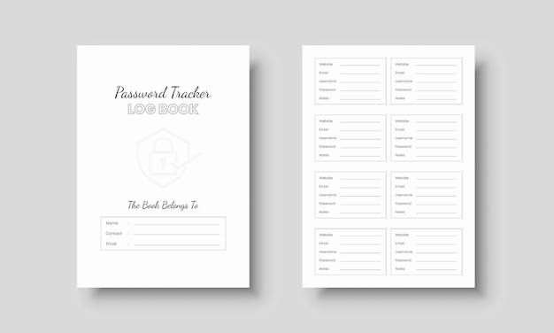 Vector password log book template website password tracker log book notebook interior for kdp