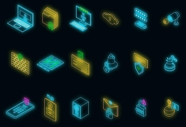 Password protection icons set vector neon