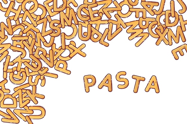 Pasta cartoon alphabet Font from letters in the form of macaroni Lettering from pasta soup