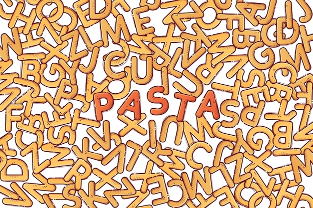 Pasta cartoon alphabet Font from letters in the form of macaroni Lettering from pasta soup