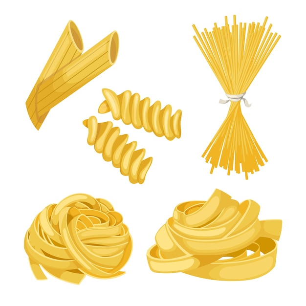 Pasta italian food set cartoon vector illustration