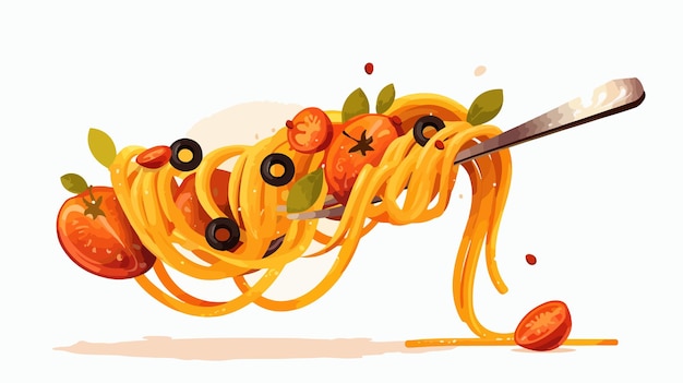 Vector pasta noodle on fork vector icon illustration