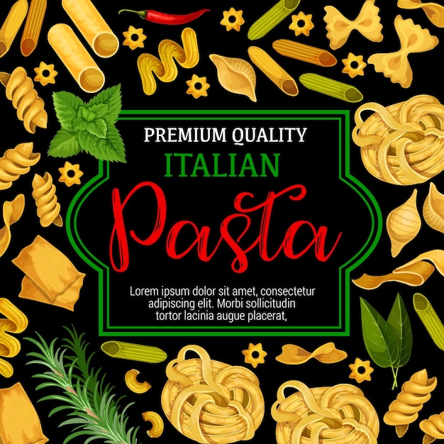 Vector pasta with greenery as cuisine from italy