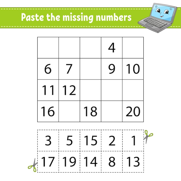 Paste the missing numbers 120 Game for children Handwriting practice Learning numbers for kids