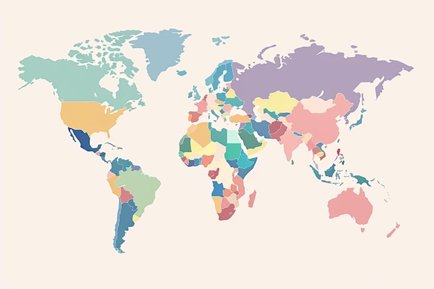 Pastel Color World Map Flat Vector