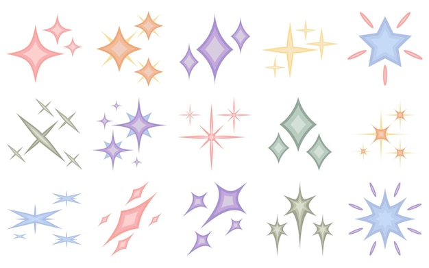 Vector pastel colored glitter star collection