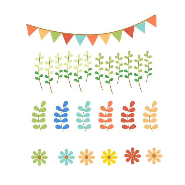 Vector pastel flag and garden set