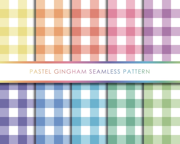 Pastel gingham seamless pattern set