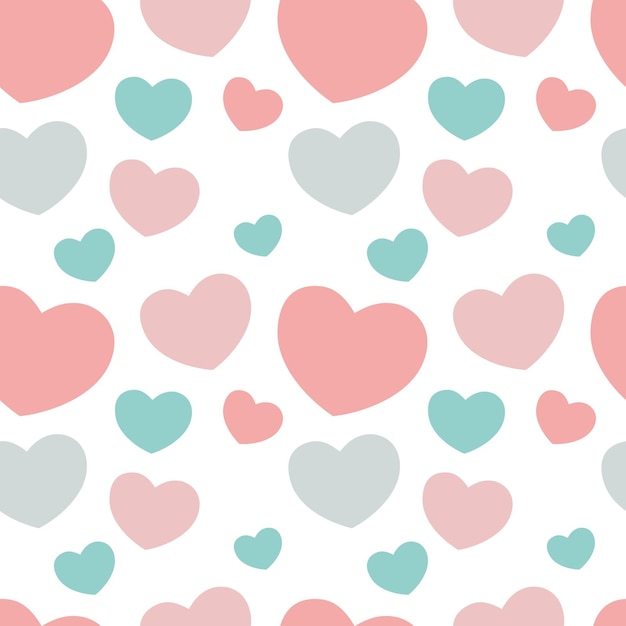 Pastel hearts seamless pattern repeating flat vector pattern pink and blue hearts on white background