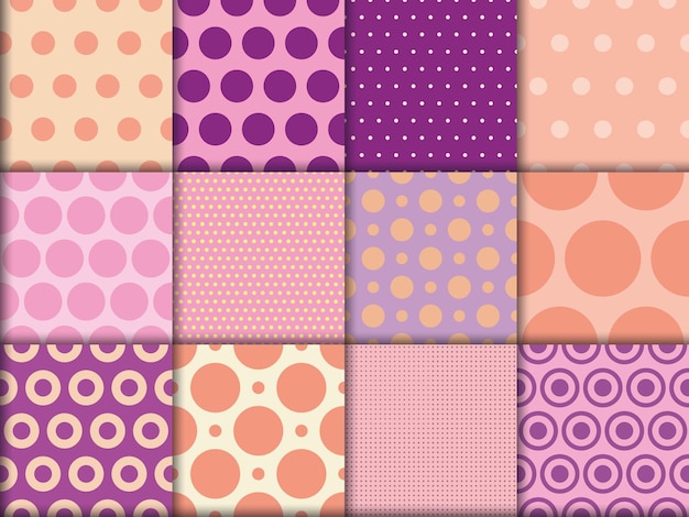 Pastel pink color polkadot seamless patterns set collection