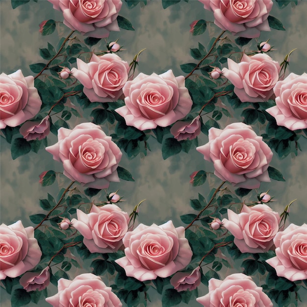 Pastel pink Roses flowers seamless pattern tile endless fabric design