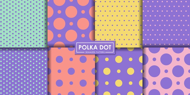 Pastel polkadot seamless pattern set.