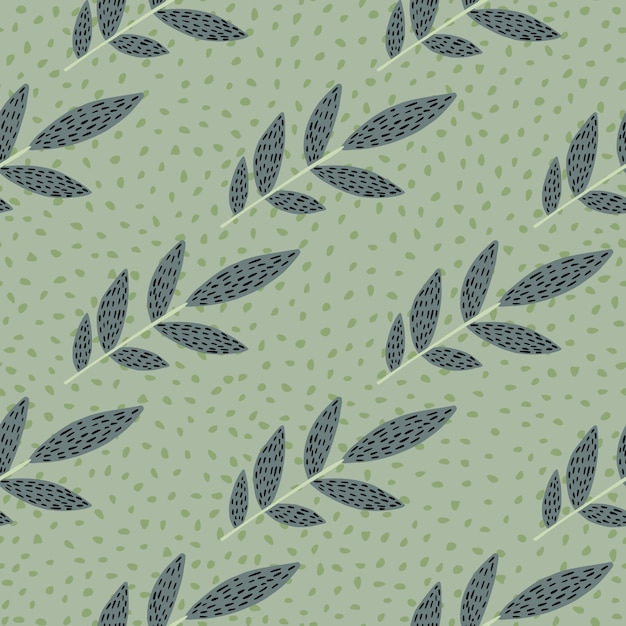 Pastel scandinavian print pattern with dashed branches. Light green background with dots.